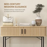 HOMCOM Console Table 2-Compartment Storage Hallway Table Steel Frame for Entryway Living Room 100 cm Oak Tone Black(m-4)