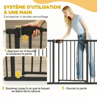 PawHut Barrière de sécurité pour chiens et bébés 76 à 130 cm avec extension fixation par pression sans perçage blanc(m-6)