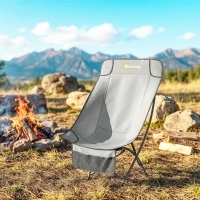Outsunny Camping Chair for Adults Heavy Duty Folding Camp Chair with Side Pocket and Carry Bag Light Grey(m-10)