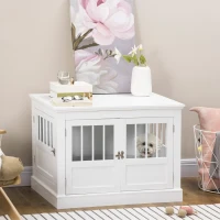 PawHut Jaula para Perros Pequeños Mesa Auxiliar Moderna con 3 Puertas Francés con Cierre Magnético 78x53x59,3 cm Blanco(m-10)
