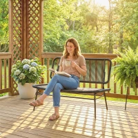 Outsunny Canapea Rattan cu 2 Locuri, Loveseat cu Șezut și Spătar Împletit, Negru.(m-10)