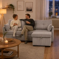 Ecksofa Samt Chaiselongue austauschbar einfach umwandelbar Schlafsofa 200cm Stauraumsitzen Hellgrau(m-5)