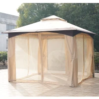 Outsunny 3.2 x 3.2m Garden Gazebo, Double Roof Outdoor Gazebo Canopy Shelter with Netting, Solid Steel Frame for Garden, Lawn, Backyard and Deck(m-9)