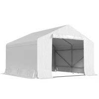 Outsunny Capanno da Giardino e Tenda Garage 3x3 m Impermeabile con Porta Avvolgibile, Metallo e PE, Bianco(m-1)