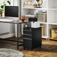 Vinsetto 3-Drawer Steel Filing Cabinet with Lock and Wheels - Black(m-10)