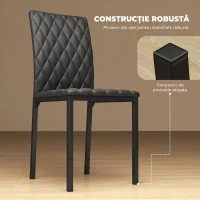 HOMCOM Set de 4 scaune pentru dining din piele sintetică cu cusături romboidale și picioare din metal, negru(m-4)