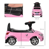HOMCOM Macchinina per Bambini Cavalcabile con Volante, Fari e Musiche Integrate, Macchina per Bambini in PP e Metallo, 63.5x28x36 cm, Rosa(m-3)
