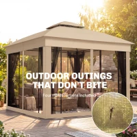 Outsunny 3 x 3 m Outdoor Garden Gazebo with Post Shelves, UPF50+ Double Roof Patio Permanent Pavilion, Brown(m-7)