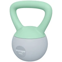 SPORTNOW Pesa Rusa 4 kg Kettlebell Relleno de Arena Metálica y Mango Antideslizante para Entreno en Casa 19x15x25 cm Verde y Gris(m-11)