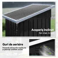Outsunny Magazie de Grădină 0,74m² din Oțel Galvanizat cu Guri de Aerisire, Magazie cu Ușă Blocabilă, Acoperiș Înclinat, Mănuși, Depozitare Unelte, 107,5x91x185 cm, Gri Închis(m-5)