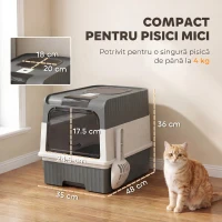 PawHut Litieră pentru Pisici cu Capac, Sertar Glisant, Intrare Frontală, Ieșire Superioară, 48x35x36 cm, Gri(m-3)