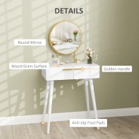 HOMCOM Elegant Dressing Table, with Round Mirror, 60 x 40 x 123 cm - White(m-4)
