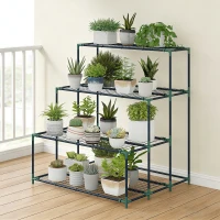 Outsunny Raft Suport Plante cu 4 Niveluri din Oțel, 94x84x110 cm, Verde Închis(m-7)