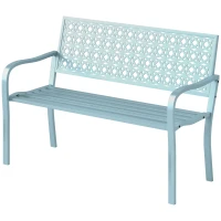 Outsunny Banc de jardin 2 places, banc extérieur jardin en acier avec dossier ajouré, 127 x 63 x 85 cm, bleu(m-13)