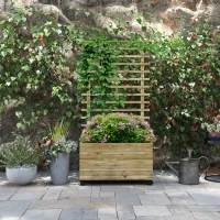 Outsunny Wooden Raised Planter, with Back Trellis - Natural Finish(m-10)