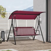Outsunny Dondolo da Giardino 3 Posti in Acciaio con Tetto Parasole in Poliestere, 172x110x153 cm, Rosso e Nero(m-10)