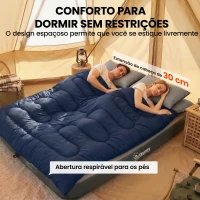 Outsunny Saco-Cama Duplo para Adultos Tamanho Queen para 2 Pessoas com 2 Almofadas e Saco de Transporte Azul Escuro(m-6)
