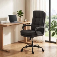 HOMCOM Double Padded Linen-Look Office Chair - Black(m-9)