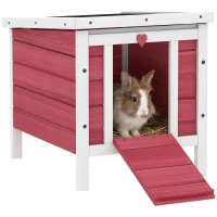 PawHut Clapier à lapin cage à lapin avec rampes/porte, toit ouvrant et étanche - en bois de sapin 51 x 42 x 43 cm rouge blanc(m-13)