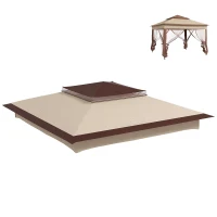 Outsunny Pop up Gazebo Cover, 2-Tier Gazebo Roof Replacement for 3.25m x 3.25m Frame, 30+ UV Protection, Beige(m-12)
