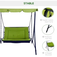 Outsunny 2 Seater Garden Swing Seat Bed, Sun Lounger with Adjustable Canopy, Cushioned Seat and Weather Resistant Steel Frame for Patio, Yard, Green(m-6)