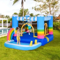 Outsunny Castello Gonfiabile per Bambini con Trampolino e Piscina, Pompa Elettrica Inclusa 280x170x155cm, Multicolore(m-2)