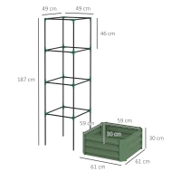 Outsunny Jardinière avec treillis ajustable, bac à fleurs avec cage à tomates acier galvanisé 61 x 61 x 187 cm vert(m-3)