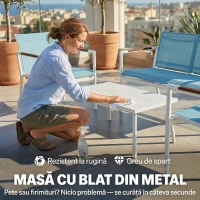 Outsunny Set Grădină 4 Piese, Canapea, Fotolii, Masă din Metal, Albastru.(m-7)