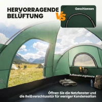 Outsunny Tente de camping familiale 5-6 pers. - tente tunelle ventilée - grande porte + 2 fenêtres vert(m-6)
