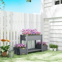 Outsunny Fioriera Rialzata con 2 Vasi Laterali e Ripiano per Attrezzi, in Legno di Abete, 149x46x76 cm, Grigio(m-10)