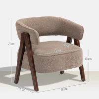 HOMCOM Butaca de Salón Tapizada en Borreguito Acolchada Gruesa Patas de Madera Respaldo Curvado 70x64x71 cm Marrón Claro(m-3)