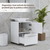 HOMCOM Mobile Sottolavabo Bagno con Cassetto e Armadietto, in Legno, 41.5x35.5x59 cm, Bianco(m-5)