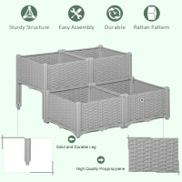Outsunny Set of 4 26L Garden Raised Bed Elevated Patio Flower Plant Planter Box PP Vegetables Planting Container, Grey(m-4)