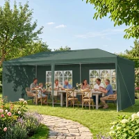 Outsunny 6x3 m Party Tent Gazebo Marquee Outdoor Patio Canopy Shelter with Windows and Side Panels, Green(m-8)