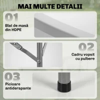 Outsunny Masa De Gradina Pliabila Cu Cadru Metalic Alb(m-6)