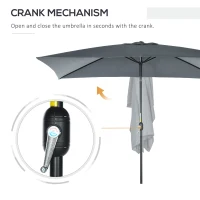 Outsunny 3x2m Garden Parasol Umbrella with Aluminium Pole, Tilt and Crank, Rectangular Outdoor Table Parasol Sun Shade for Patio, Dark Grey(m-5)
