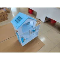 AIYAPLAY Casă de păpuși din lemn cu 3 etaje, lift și balcon, 5 camere și 13 piese de mobilier pentru copii 3-6 ani, Albastru(m-1)