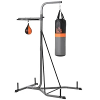 HOMCOM Saco de Boxeo Colgante con Bola de Velocidad Ajustable en Altura de 167-187 cm  e Inflador 115x157x221 cm Negro y Gris(m-1)