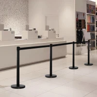 Outsunny Set 2 Colonnine Segnapercorso in Acciaio con Nastro Nero Allungabile, 200x32x90cm(m-9)