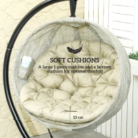 Outsunny Hanging Egg Chair Outdoor Indoor Garden Swing Chair with Folding Basket, Thickened Cushion, Cup Holder for Patio, Balcony, Khaki(m-4)