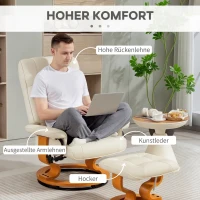 HOMCOM Relaxstoel met voetenbank, draaibaar en kantelbaar, kunstleer, tot 150 kg, houten frame, grijs(m-6)