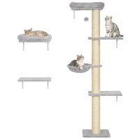 PawHut Kattenklimwand, 3-delige kattenwandset met krabpaal, platforms en hangmat(m-14)