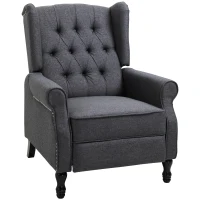 HOMCOM Recliner Armchair, Vintage Reclining Chair with Nail Head Trim, Wingback Chair with Button Tufted Back and Footrest, for Living Room, Dark Grey(m-10)