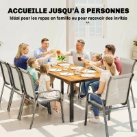 Outsunny Table de jardin pour 6 à 8 personnes, table à manger extérieure plateau à lattes en bois massif, 180x86x74cm, teck(m-4)