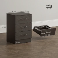 HOMCOM Three-Drawer Simple Bedside Table - Black(m-3)