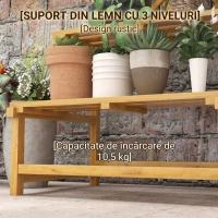 Outsunny Suport pentru Plante, Raft pentru Flori, 2 Etaje, cu Spalier și Acoperiș, Lemn de Brad, 75x50x166 cm, Galben(m-8)