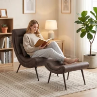 HOMCOM Modern Accent Chair with Footstool, Upholstered Lounge Chair with 64cm Wide Seat, Lumbar Pillow, Trapezoidal Backrest(m-8)