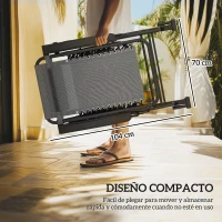 Outsunny Silla Mecedora de Jardín Plegable Tumbona Reclinable con Techo Protección Solar Reposacabezas Extraíble y Reposapiés Estructura de Acero 120x67x102 cm Gris(m-4)