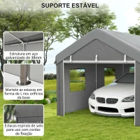 Outsunny Tenda Garagem 295x600x278 cm Tenda de Exterior Resistente com 2 Portas Enroláveis e 6 Janelas Cinzento(m-7)