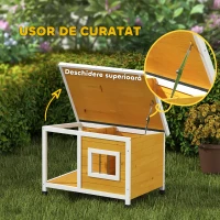 PawHut Cușcă pentru câini de exterior din lemn de brad cu verandă acoperită și acoperiș înclinat, 85.5x62x60 cm, multicolor(m-6)